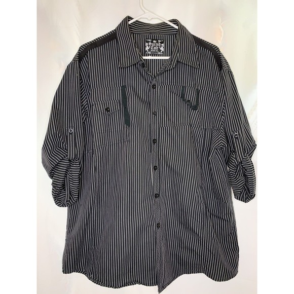 Sacred Cult Mens XL Black Gray Stripe Button Down Long Sleeve Roll Tab - Picture 1 of 12